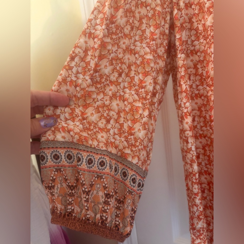 EUC, Mason & Belle, Button-Up Floral Blouse - Rusty Orange and Cream - Picture 3 of 5